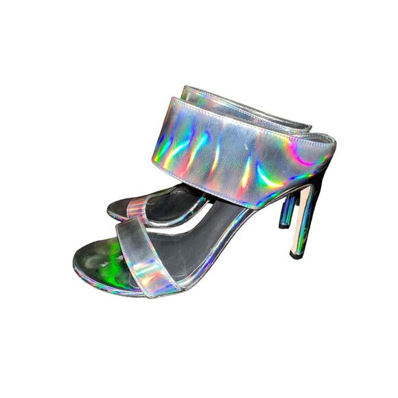 Stuart Weitzman Silver Metallic Chrome Myslides Size 6.5 - Picture 1 of 7